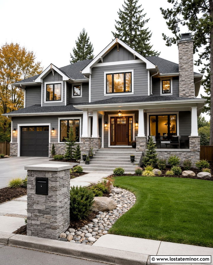 Slate Grey House With Grey Stone Mailbox - 30 Slate Grey House Design With Mailbox Ideas