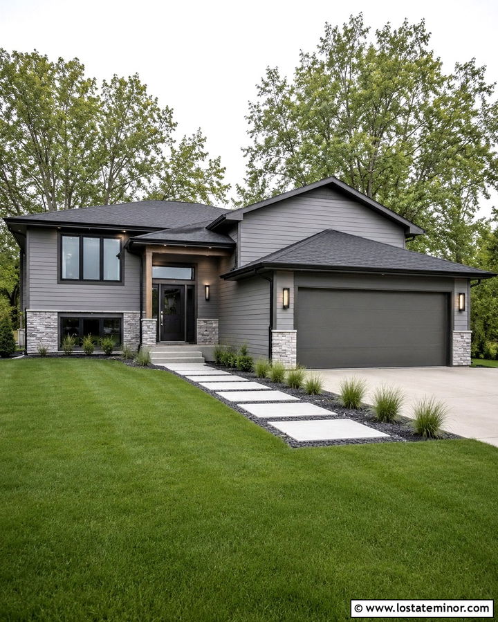 Slate Grey House With Grey Storm Door And Black Roof - 30 Slate Grey House Design With Storm Door Ideas