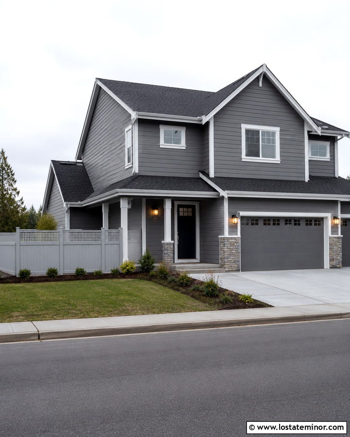 Slate Grey House With Grey Vinyl Fence - 30 Slate Grey House Design With Fence Ideas