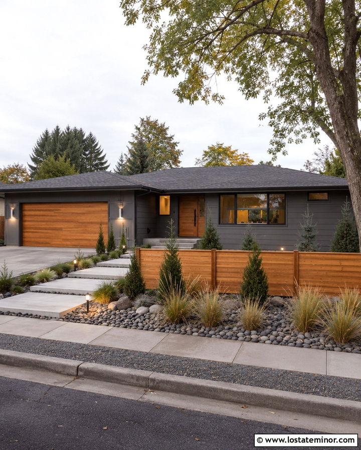 Slate Grey House With Horizontal Cedar Fence - 30 Slate Grey House Design With Fence Ideas