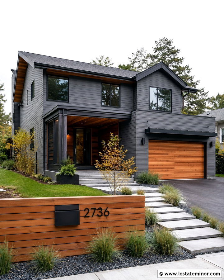 Slate Grey House With Horizontal Slat Mailbox - 30 Slate Grey House Design With Mailbox Ideas