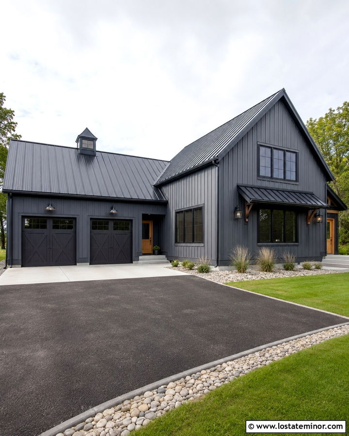 Slate Grey House With Industrial Cage Lights - 30 Slate Grey House Design With Light Fixtures Ideas