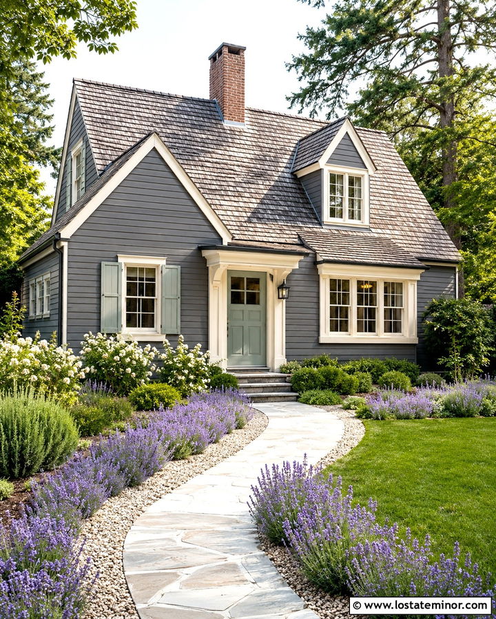Slate Grey House With Lavender Borders - 30 Slate Grey House Design With Landscaping Ideas
