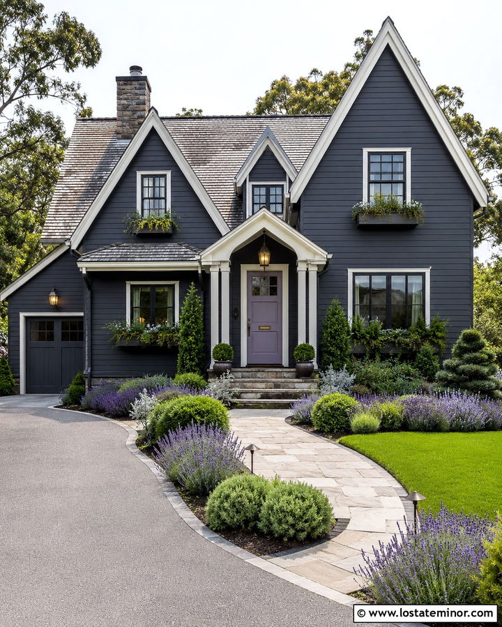 Slate Grey House With Lavender Front Door - 30 Slate Grey House Design With Entry Door Ideas