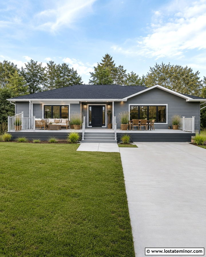 Slate Grey House With Light Gray Composite Deck - 30 Slate Grey House Design With Deck Ideas