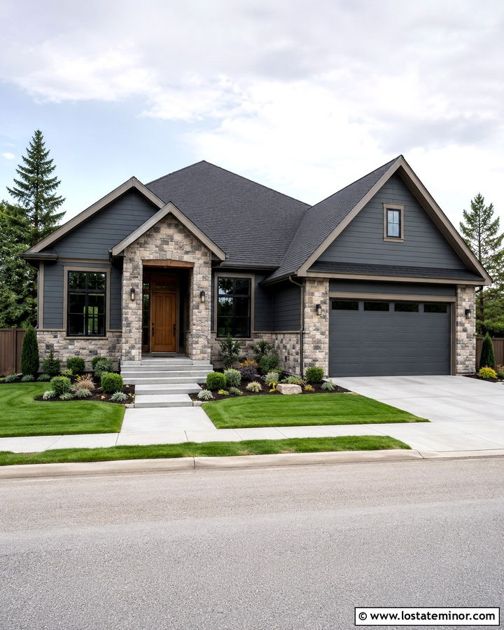 Slate Grey House With Light Grey Stone Wainscoting - 30 Slate Grey House Design With Wainscoting Ideas