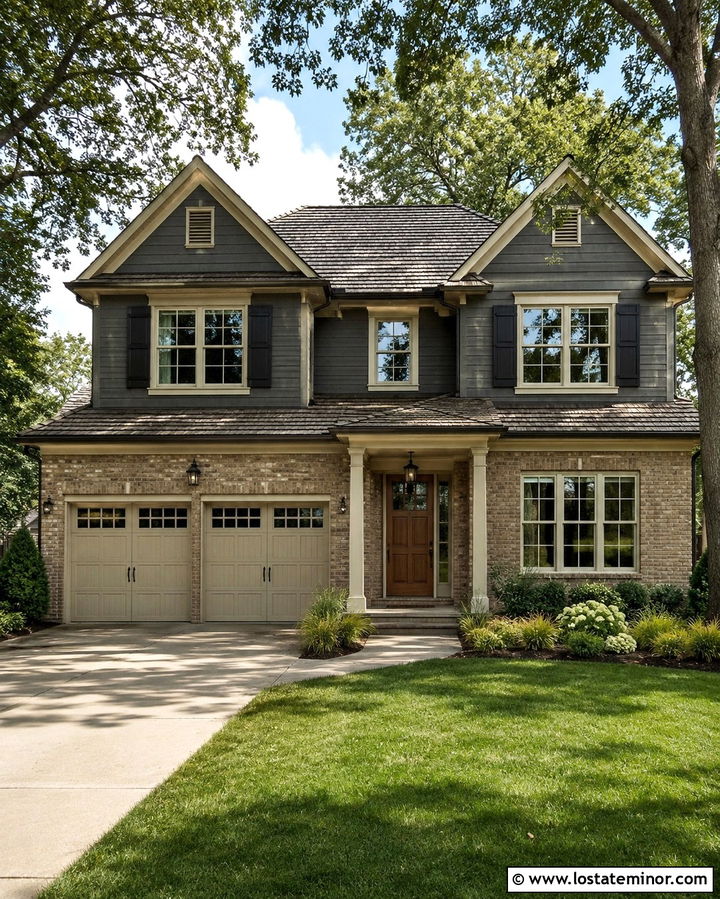 Slate Grey House With Light Tan Brick - 30 Slate Grey House Design With Brick Accents Ideas