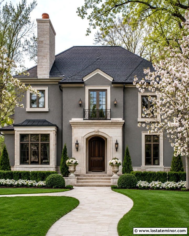 Slate Grey House With Limestone Chimney - 30 Slate Grey House Design With Chimney Ideas