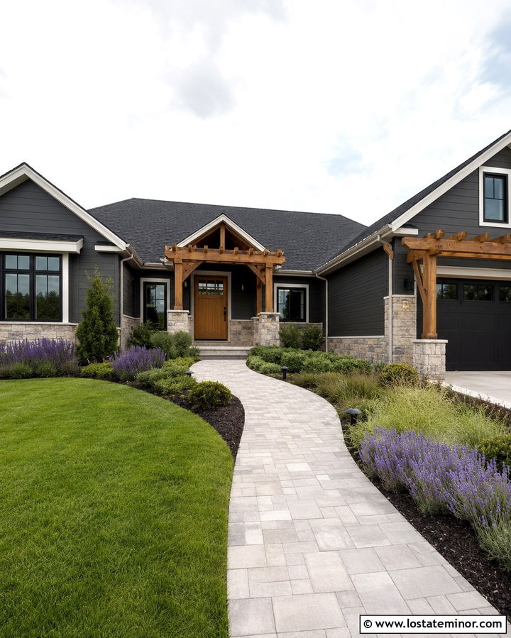 Slate Grey House With Limestone Pergola - 30 Slate Grey House Design With Pergola Ideas