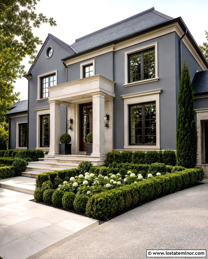 Slate Grey House With Limestone Portico - 30 Slate Grey House Design With Portico Ideas