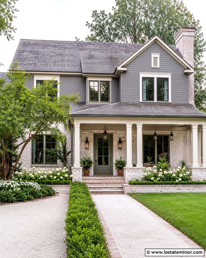 Slate Grey House With Limewashed Red Brick - 30 Slate Grey House Design With Brick Accents Ideas