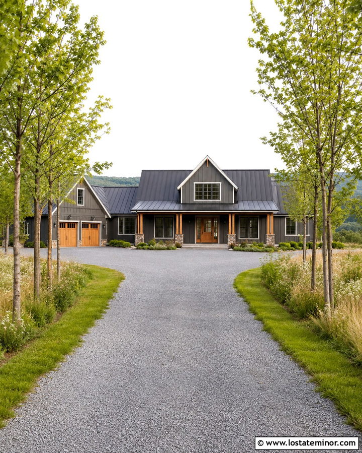 Slate Grey House With Long Country Driveway - 30 Slate Grey House Design With Driveway Ideas