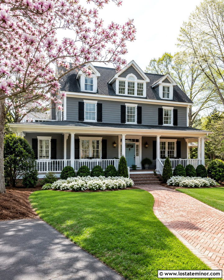 Slate Grey House With Magnolia Tree - 30 Slate Grey House Design With Landscaping Ideas
