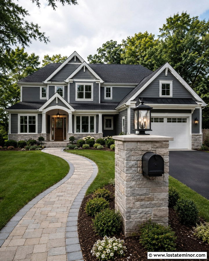 Slate Grey House With Mailbox And Lantern - 30 Slate Grey House Design With Mailbox Ideas