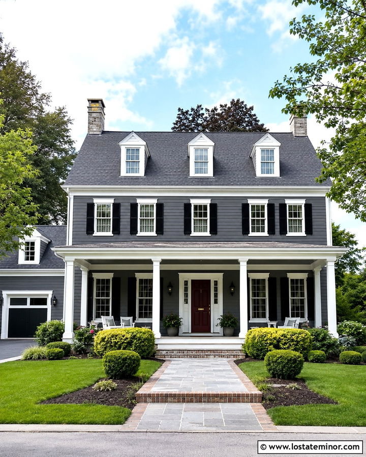 Slate Grey House With Matching Grey Porch Ceiling - 30 Slate Grey House Design With Porch Ceiling Ideas