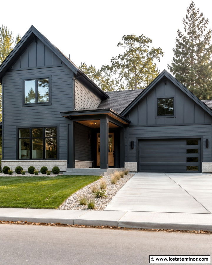 Slate Grey House With Matching Grey Trim - 30 Slate Grey House Design With Trim Ideas