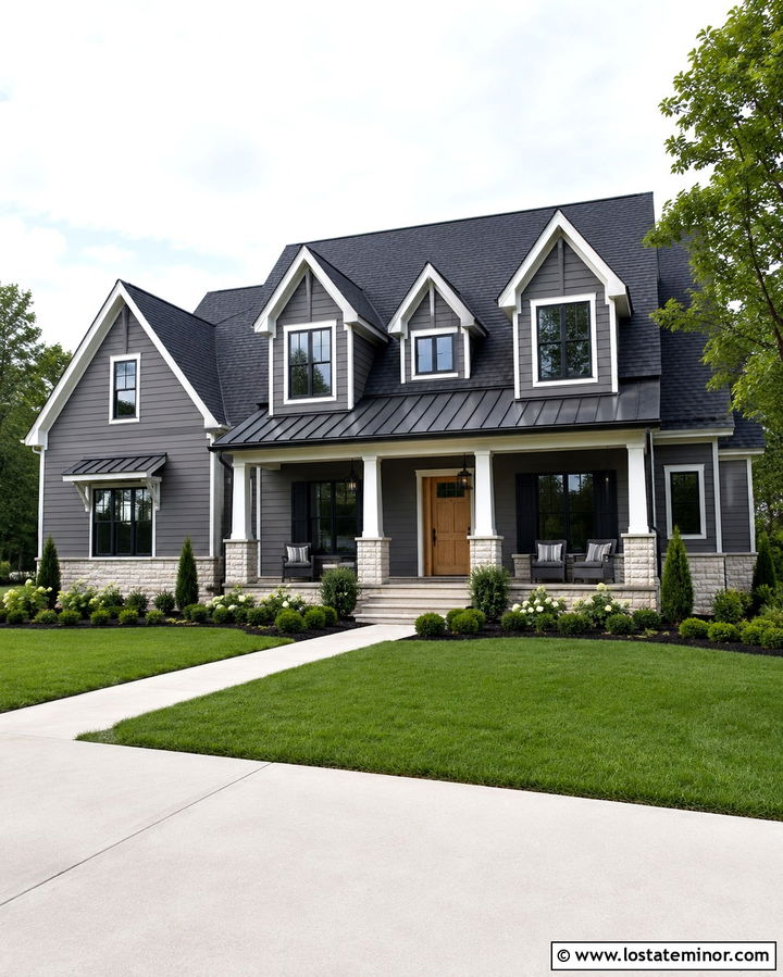 Slate Grey House With Metal Dormer Roofs - 30 Slate Grey House Design With Dormers Ideas