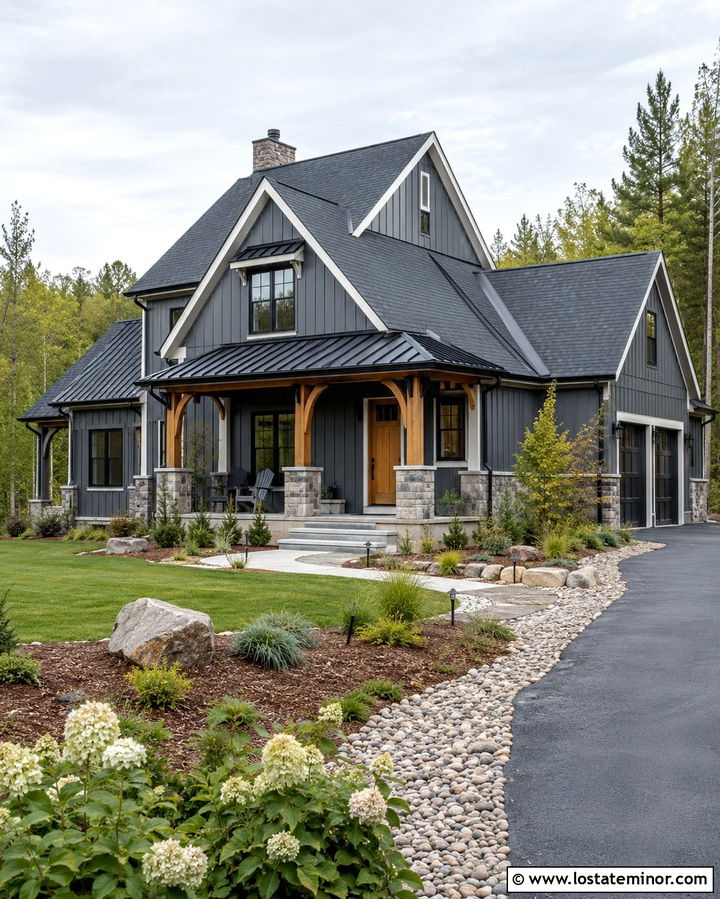Slate Grey House With Metal Gable Roof - 30 Slate Grey House Design With Gables Ideas
