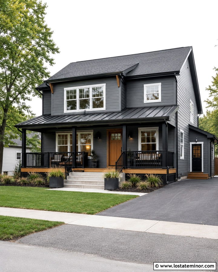 Slate Grey House With Metal Roof Front Porch - 30 Slate Grey House Design With Front Porch Ideas