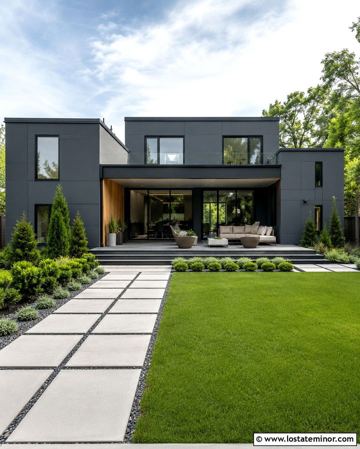 Slate Grey House With Minimalist Backyard - 30 Slate Grey House Design With Backyard Ideas