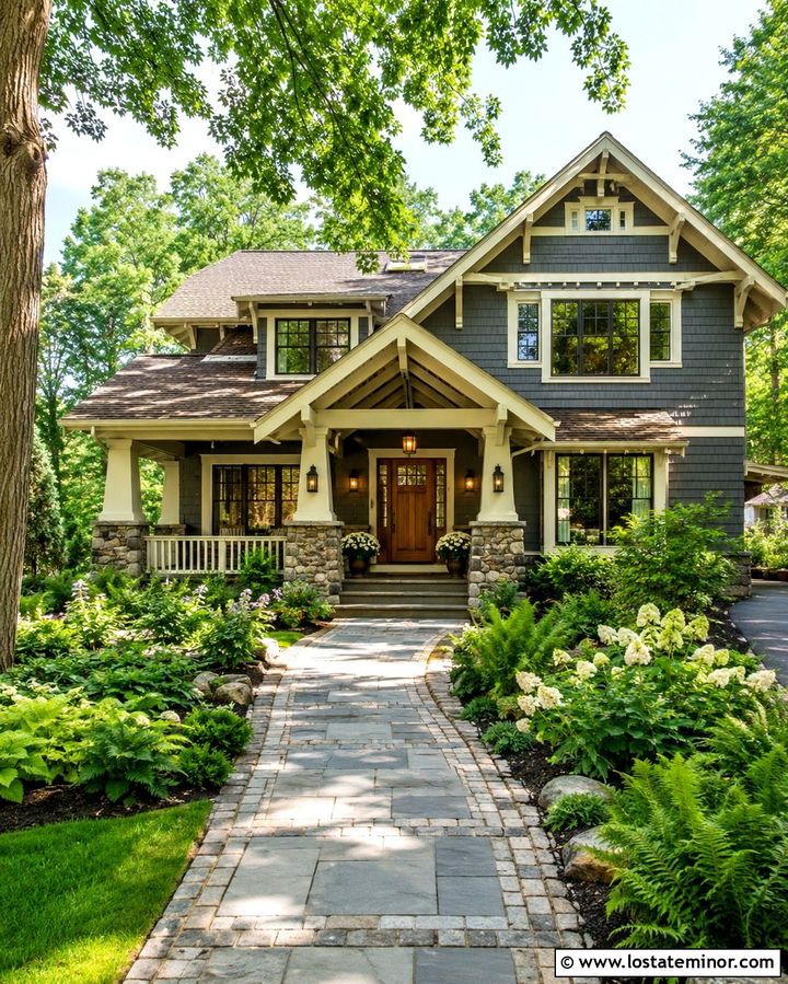 Slate Grey House With Mixed Stone Walkway - 30 Slate Grey House Design With Walkway Ideas