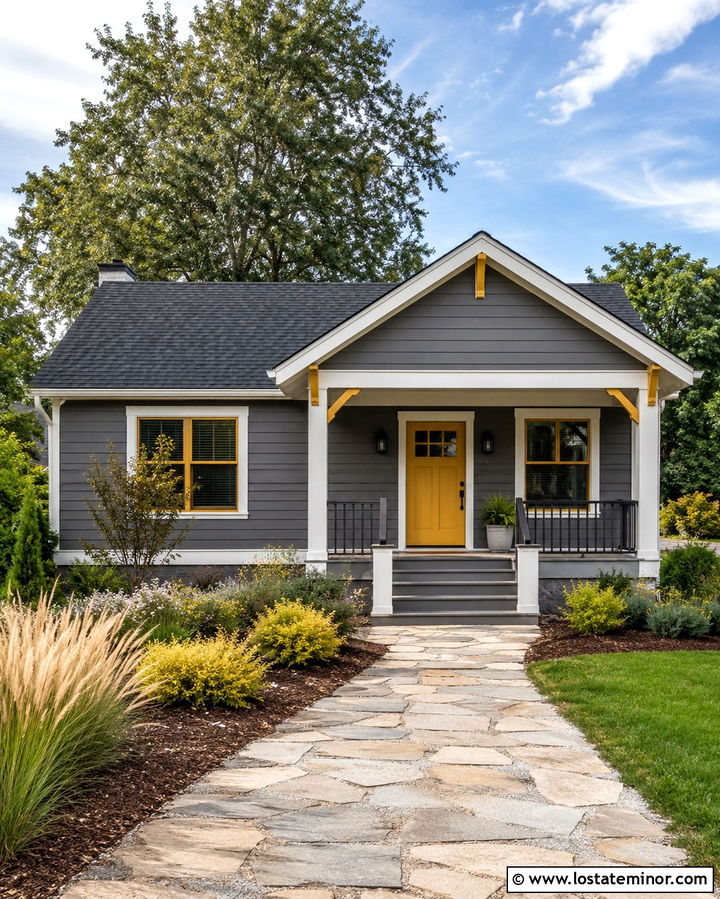Slate Grey House With Mustard Trim - 30 Slate Grey House Design With Trim Ideas