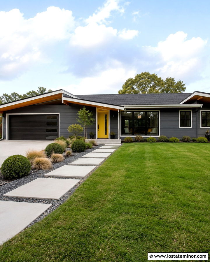 Slate Grey House With Mustard Yellow Door - 30 Slate Grey House Design With Accents Ideas