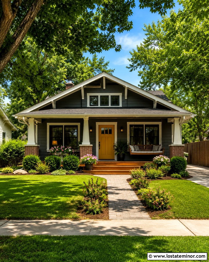 Slate Grey House With Mustard Yellow Front Door - 30 Slate Grey House Design With Entry Door Ideas