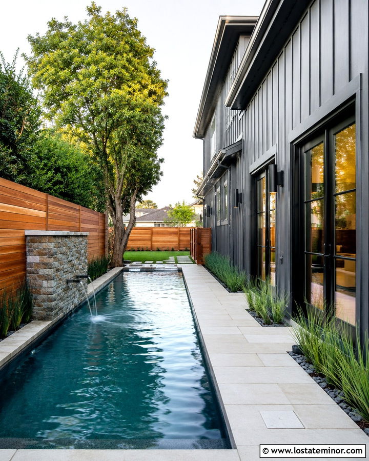 Slate Grey House With Narrow Side Yard Pool - 30 Slate Grey House Design With Swimming Pool Ideas