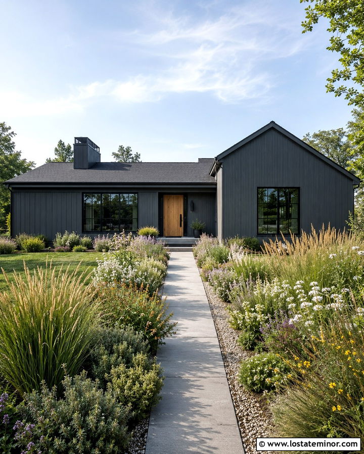 Slate Grey House With Native Meadow Planting - 30 Slate Grey House Design With Landscaping Ideas