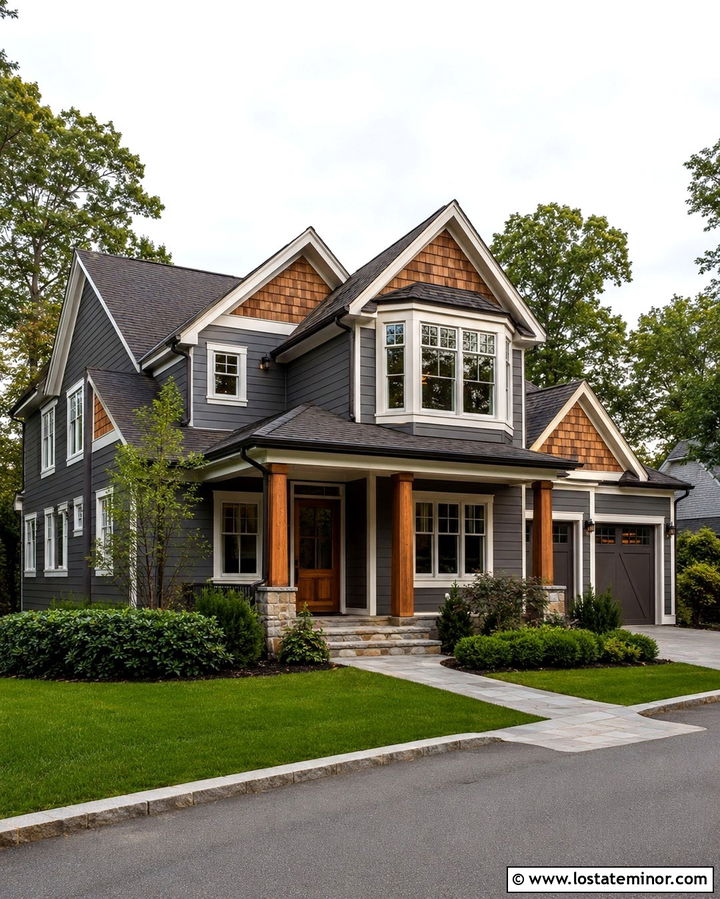 Slate Grey House With Natural Cedar Shakes - 30 Slate Grey House Design With Cedar Shake Ideas