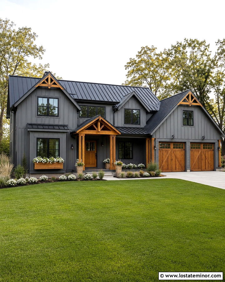 Slate Grey House With Natural Cedar Trim - 30 Slate Grey House Design With Trim Ideas