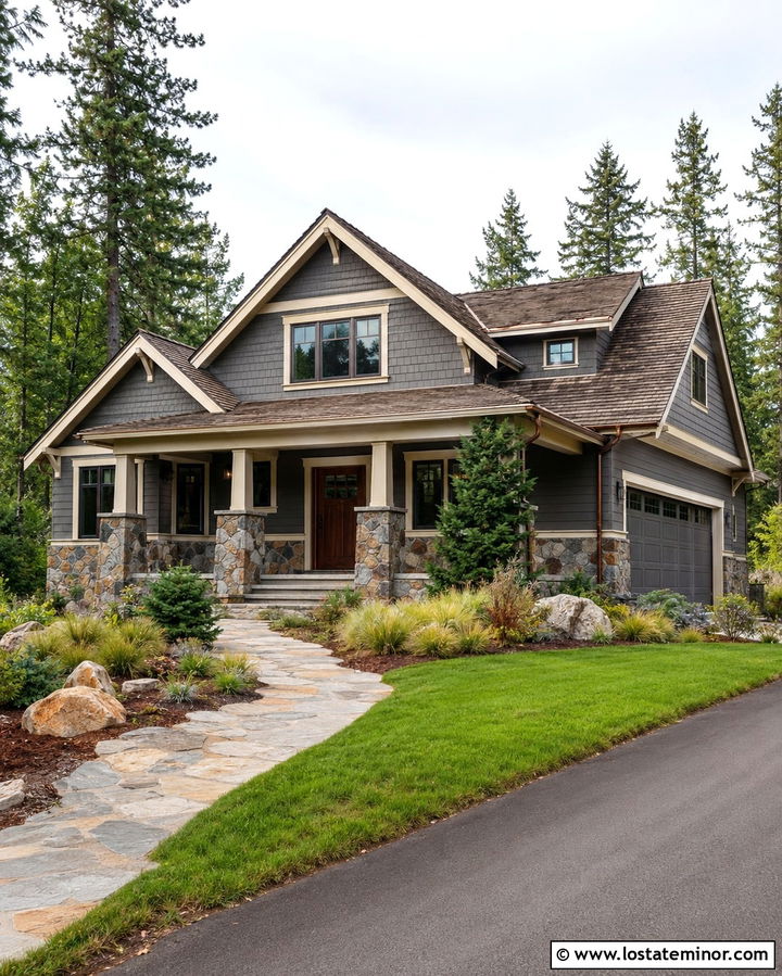 Slate Grey House With Natural Fieldstone Wainscoting - 30 Slate Grey House Design With Wainscoting Ideas
