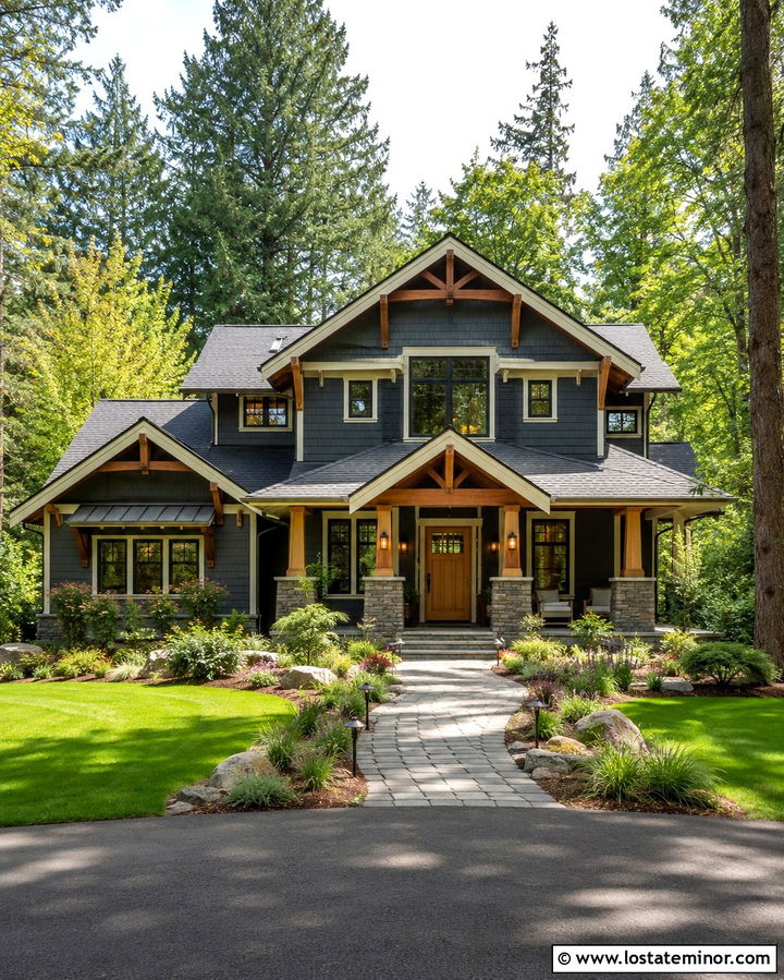 Slate Grey House With Natural Oak Front Door - 30 Slate Grey House Design With Entry Door Ideas
