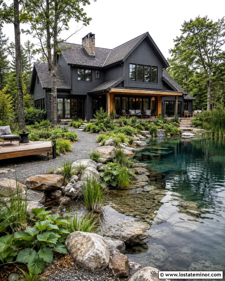 Slate Grey House With Natural Pool - 30 Slate Grey House Design With Swimming Pool Ideas