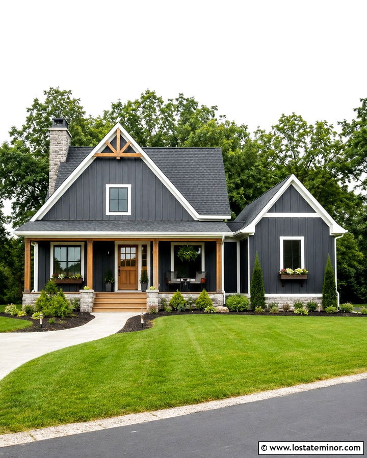 Slate Grey House With Natural Wood Dutch Door - 30 Slate Grey House Design With Entry Door Ideas