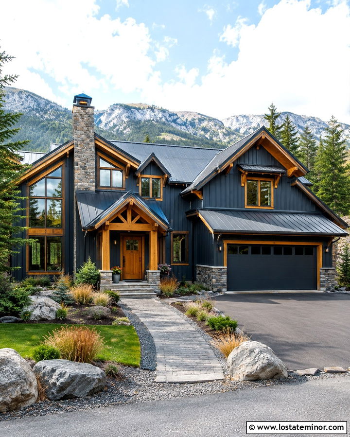 Slate Grey House With Natural Wood Window Frames - 30 Slate Grey House Design With Window Frames Ideas