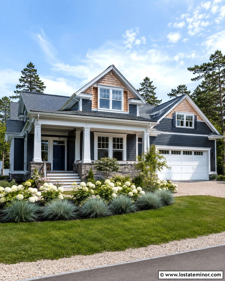 Slate Grey House With Navy Blue Front Door - 30 Slate Grey House Design With Entry Door Ideas