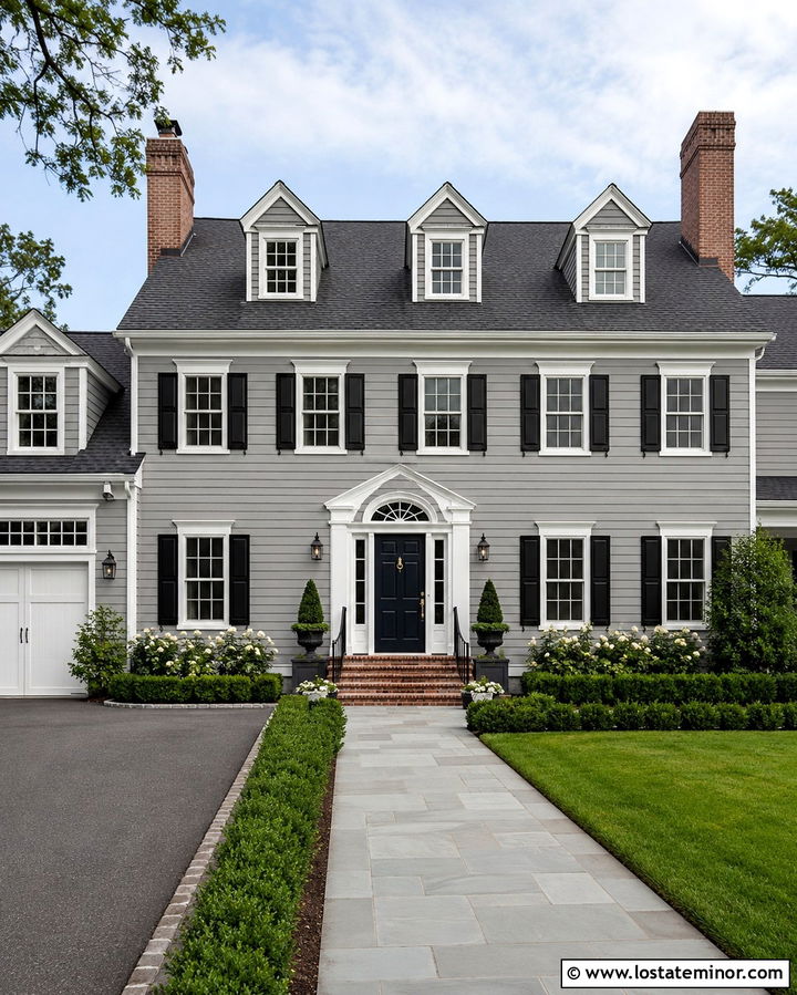 Slate Grey House With Navy Front Door - 30 Slate Grey House Design With Dormers Ideas