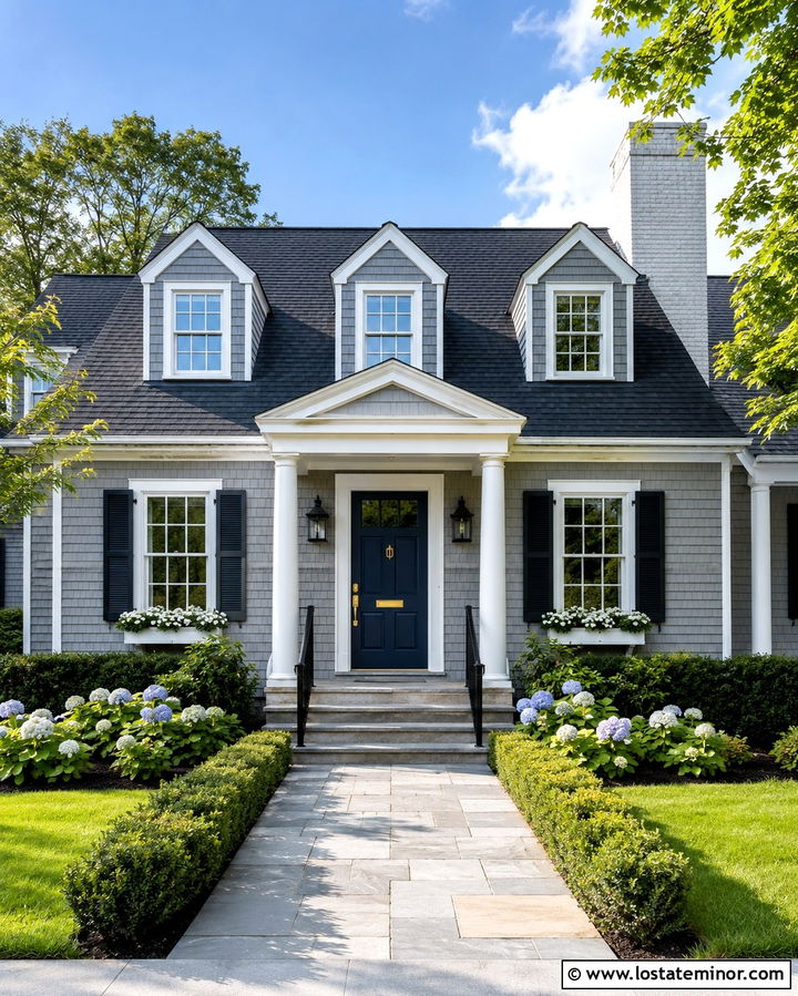 Slate Grey House With Navy Front Door - 30 Slate Grey House Design With Chimney Ideas