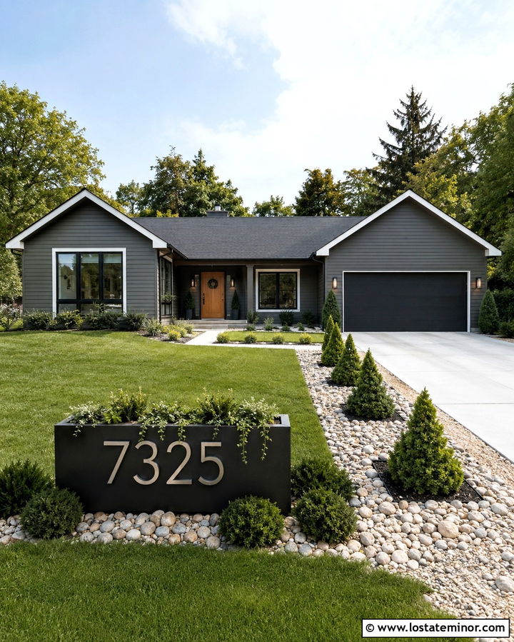 Slate Grey House With Numbers On A Planter - 30 Slate Grey House Design With House Numbers Ideas