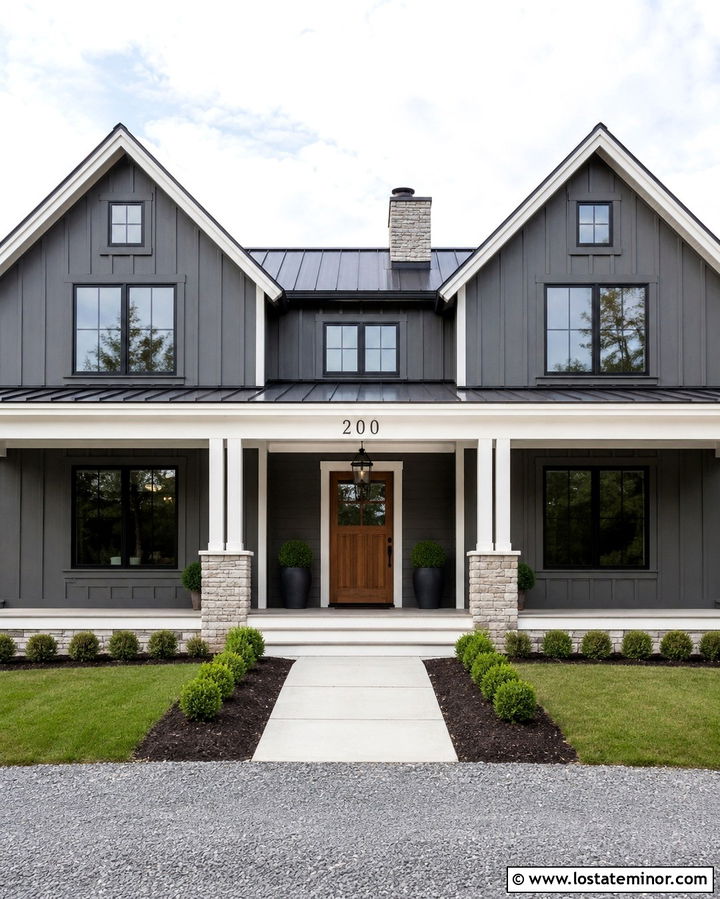 Slate Grey House With Numbers On A Porch Beam - 30 Slate Grey House Design With House Numbers Ideas