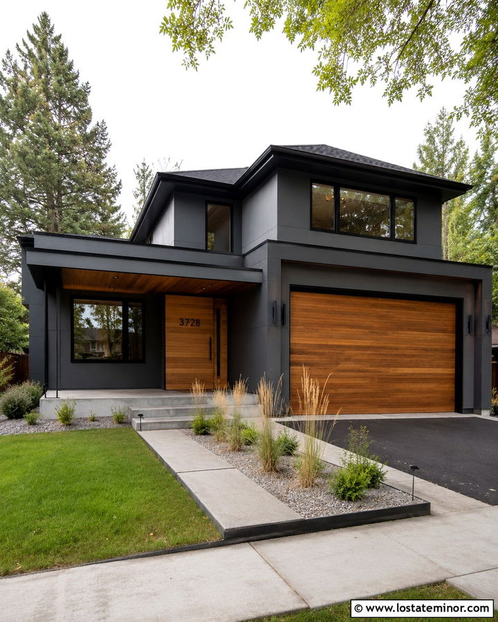 Slate Grey House With Numbers On A Wood Slat Wall - 30 Slate Grey House Design With House Numbers Ideas