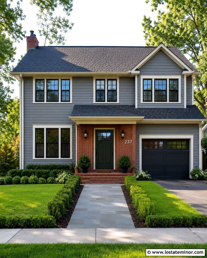 Slate Grey House With Numbers On Brick - 30 Slate Grey House Design With House Numbers Ideas