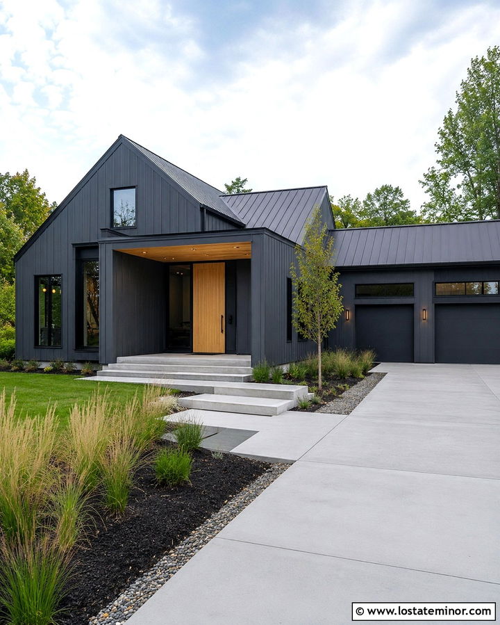 Slate Grey House With Oak Slat Porch Ceiling - 30 Slate Grey House Design With Porch Ceiling Ideas