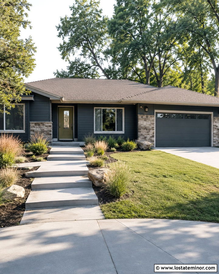 Slate Grey House With Olive Green Front Door - 30 Slate Grey House Design With Entry Door Ideas