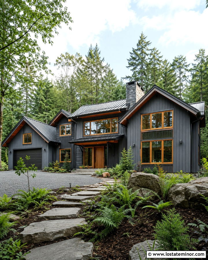 Slate Grey House With Oversized Wood Window Frames - 30 Slate Grey House Design With Window Frames Ideas