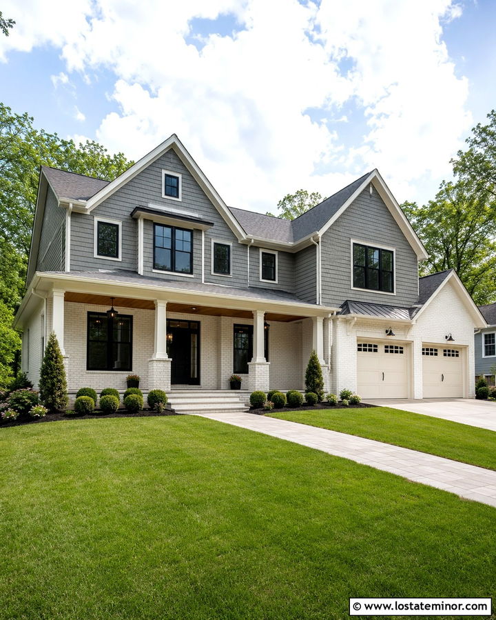 Slate Grey House With Painted White Brick - 30 Slate Grey House Design With Brick Accents Ideas