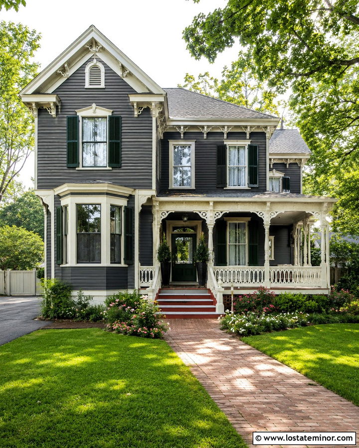Slate Grey House With Painted Wood Plank Porch Ceiling - 30 Slate Grey House Design With Porch Ceiling Ideas