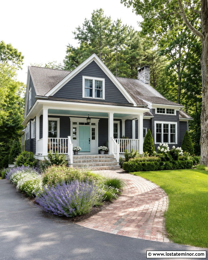 Slate Grey House With Pale Aqua Porch Ceiling - 30 Slate Grey House Design With Porch Ceiling Ideas